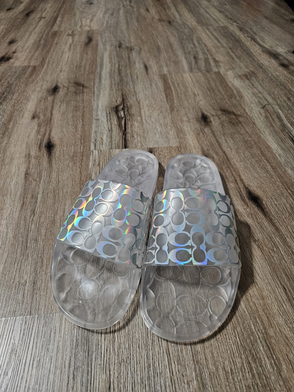 Clear Slide Sandals with Holographic Accent - Picture 2 of 2